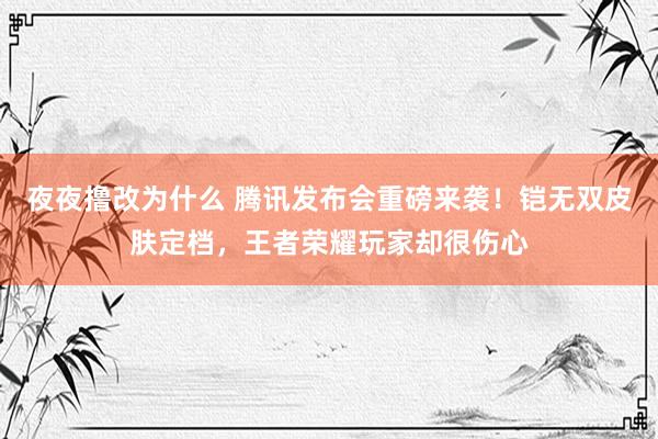 夜夜撸改为什么 腾讯发布会重磅来袭！铠无双皮肤定档，王者荣耀玩家却很伤心