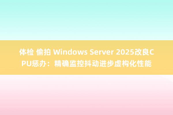 体检 偷拍 Windows Server 2025改良CPU惩办：精确监控抖动进步虚构化性能